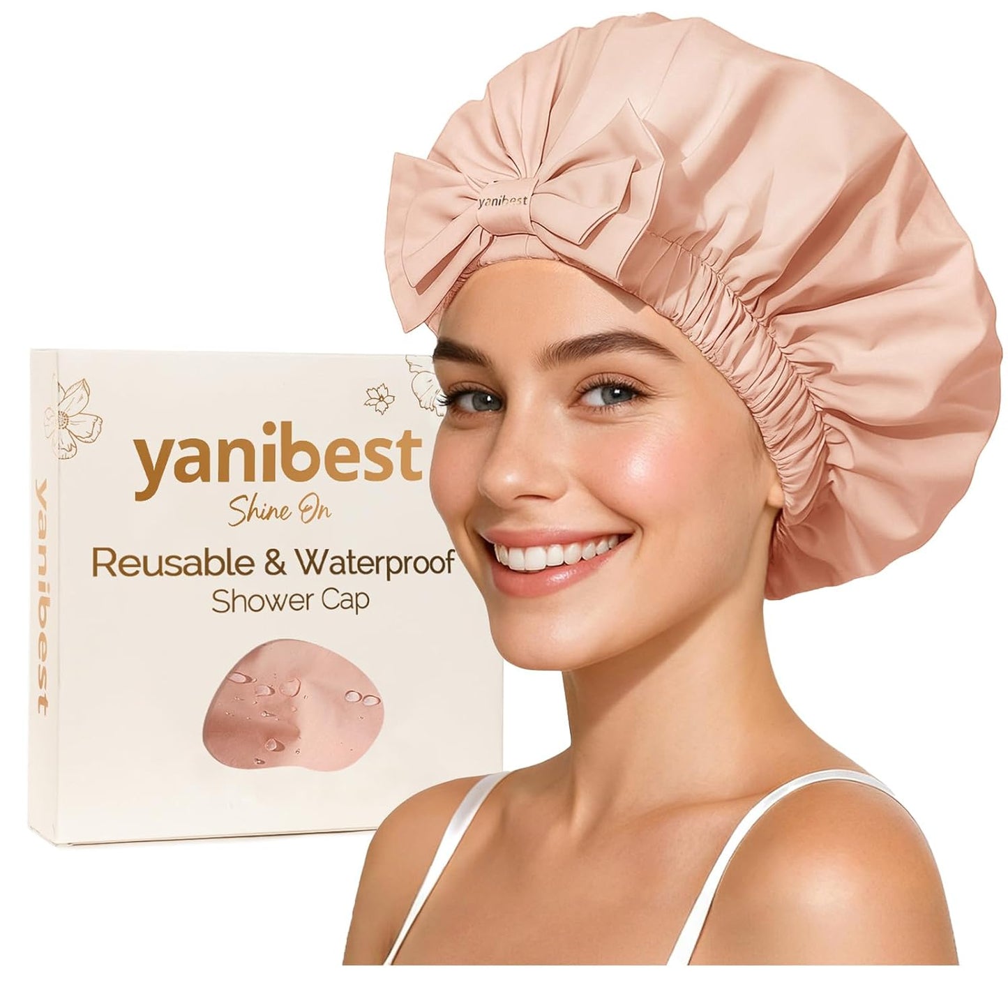 Yanibest Shower Cap - Reusable Waterproof Bath Cap with Wide Elastic Band | Comfortable & Durable for Women