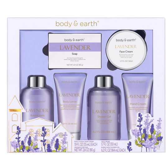 Spa Gifts for Women, Lavender Gift Set, Body & Earth 6 Pcs Bath Gift Sets, Self Care Gifts, Birthday Gifts for Women, Relaxing Spa Set,Christmas Gifts