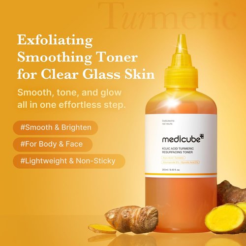 Medicube Kojic Acid Turmeric Toner - Lightweight Formula for Even Skin Tone & Texture | 8.45 fl. oz