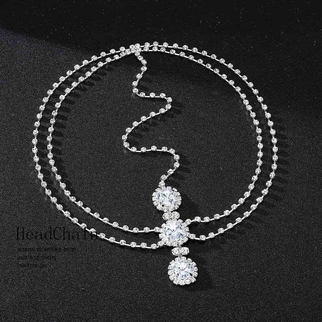 Fdesigner Wedding Crystal Head Chain Silver Boho Bride Headpiece Rhinestone Flower Hair Jewelry Halloween Women Hair Accessories (Silver-Unique)