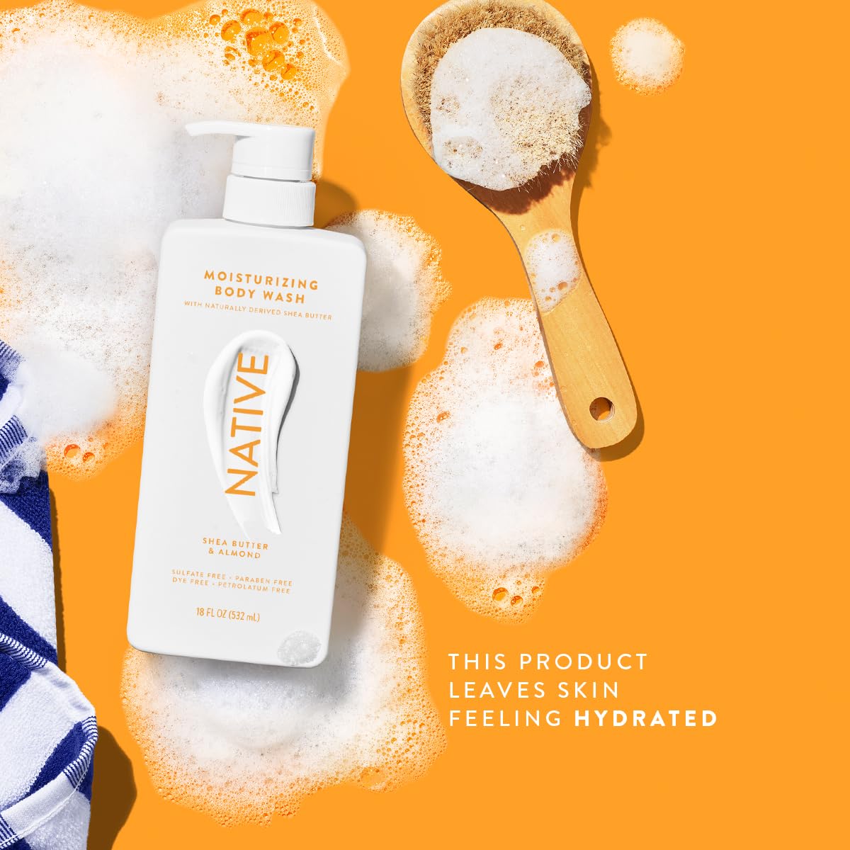 Native Moisturizing Body Wash Contains Naturally Derived Ingredients | For Women & Men, Sulfate, Paraben, & Dye Free Leaving Skin Soft and Hydrated | Shea Butter & Almond 18 oz