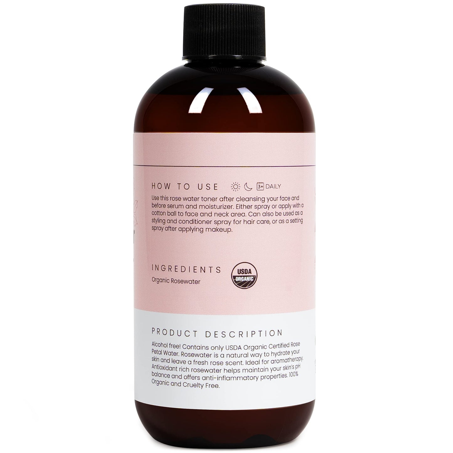 Rose Water Spray for Face & Hair - 100% Natural Organic Face Toner - Alcohol-Free Makeup Remover - Anti-Aging Self Care Beauty Mist - Hydrating Rosewater Refill - 8 Oz