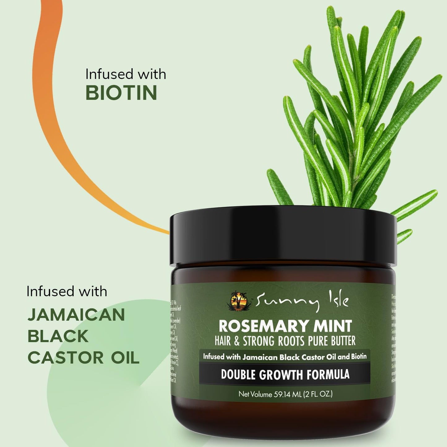 Sunny Isle Rosemary Mint Hair and Strong Roots Butter 2oz | Infused with Biotin & Jamaican Black Castor Oil | Strengthen and Nourish Hair | Dry Scalp, Split Ends