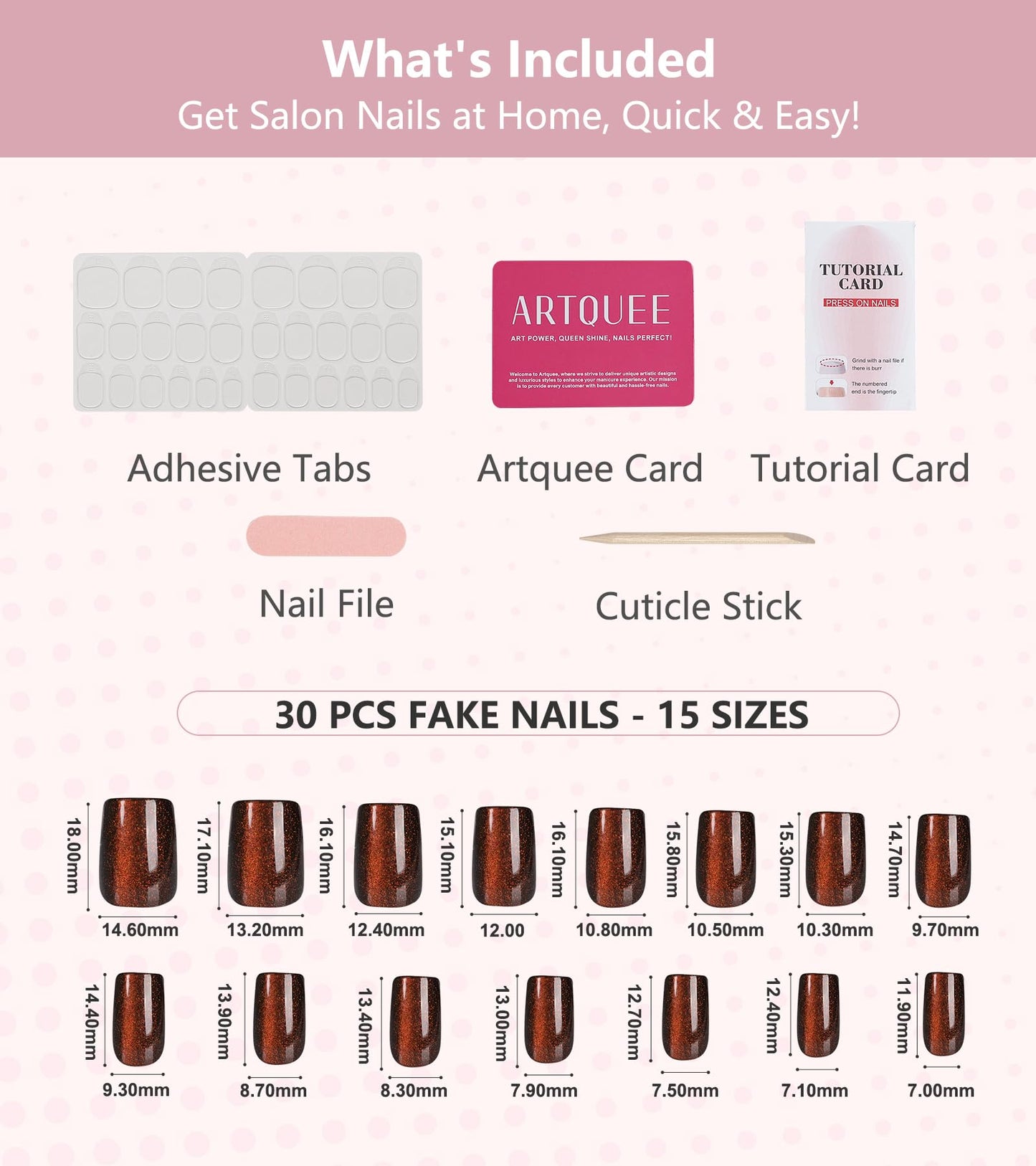 Artquee Press on Nails Short Soft Nude Square False Tips Glossy Reusable Fake Stick on Nails Kit for Women - 30 PCS 15 Sizes