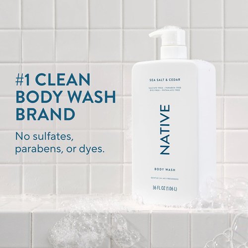 Native Body Wash - Sea Salt & Cedar Scent - Sulfate-Free & Gentle for All Skin Types | 36 oz Pump Bottle