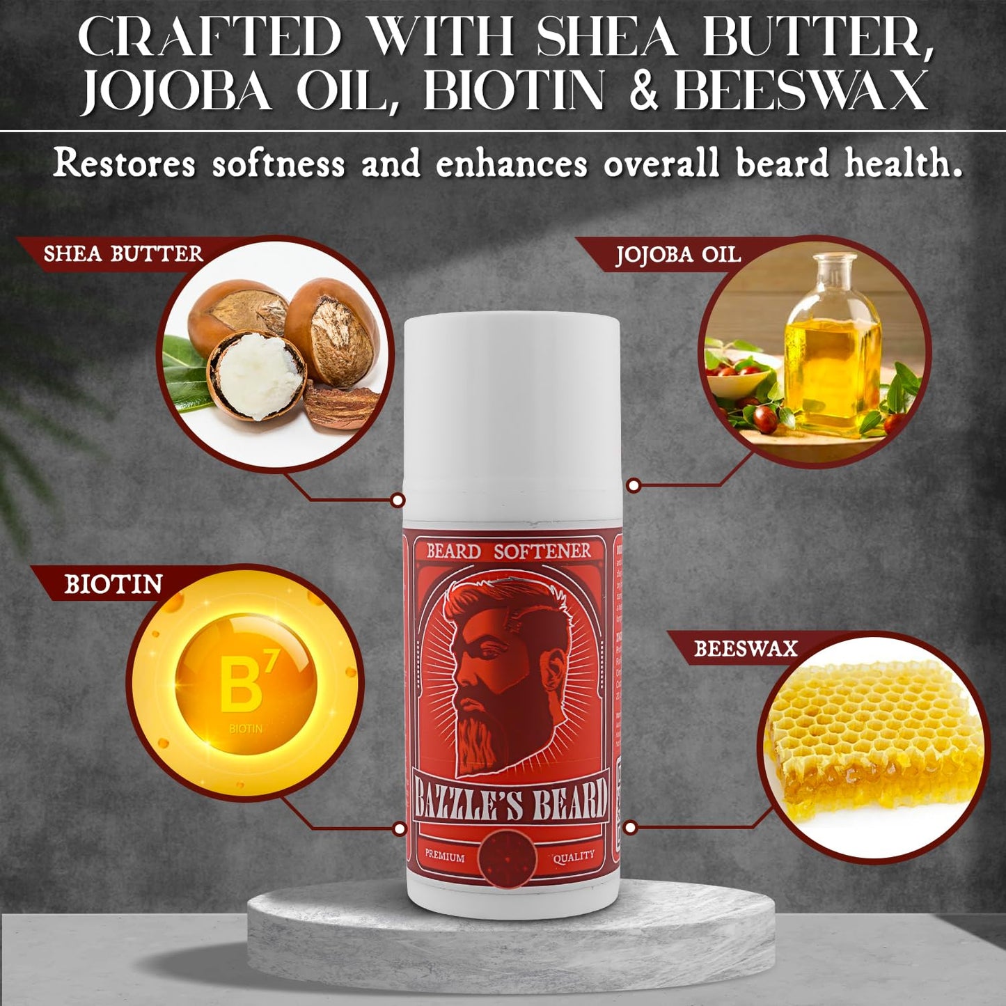 Bazzle Beard Softener - Biotin-Enriched Beard Balm Conditioner for Soft, Shiny Facial Hair