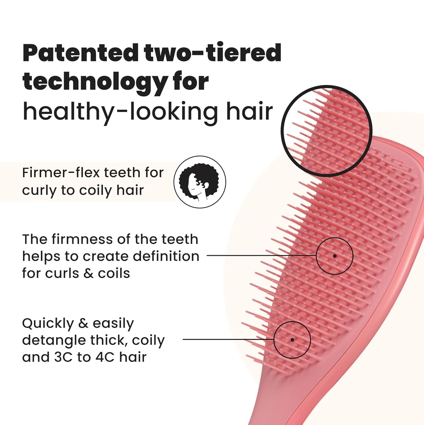 Tangle Teezer Ultimate Detangler Brush - Reduces Frizz & Breakage for 3C to 4C Curly Hair | Coral Pink