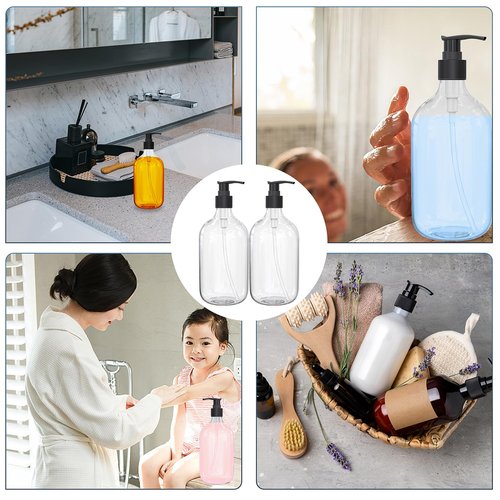 17 Ounce Clear Plastic Pump Bottle Dispenser, Refillable Empty Bottle Container with Pump for Essential Oil Soap Lotion Shampoo, 2 Pcs