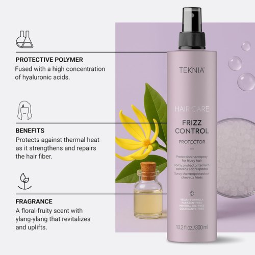 LAKMÉ Teknia Frizz Control Protector - Anti-Frizz Heat Protection Spray for Curly Hair | 10.2 Fl Oz