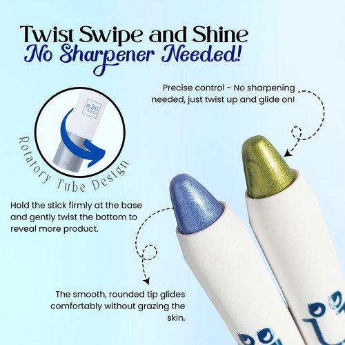 M2U NYC Ultra Creamy Eye Shadow Stick – (Champagne) Shimmer Cream Eyeshadow Pencil Crayon - Moisturizing Eye Brightener Stick & Highlighter – Long Lasting, Smudge Proof, Buildable Lightweight Formula