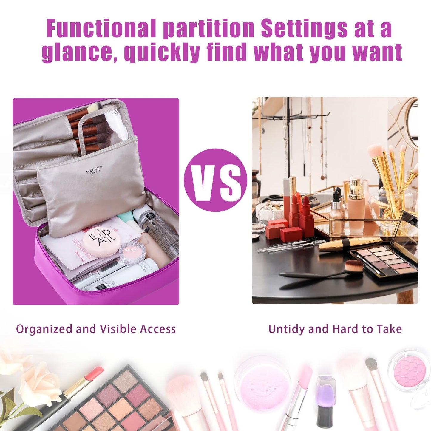 Travel Makeup Bag Cosmetic Bag Makeup Bag Toiletry bag for women and men (Deep purple)