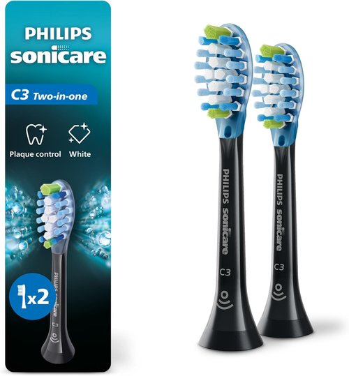 Philips Sonicare C3 Electric Toothbrush Heads - Genuine Replacement, Black, 2 Pack, HX9042/95