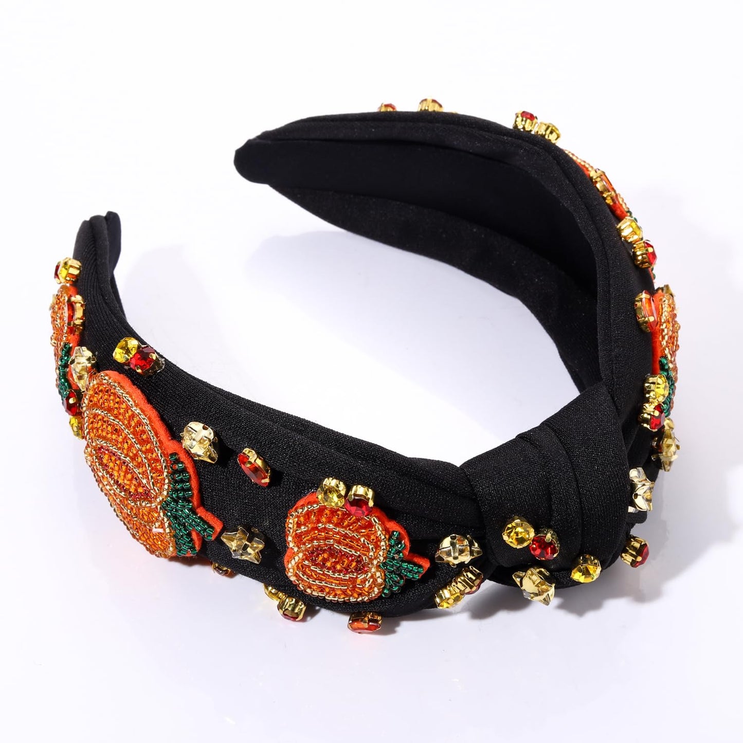 mokkia Thanksgiving Headband Fall Accessories for Women Beaded Turkey Maple Leaf Pumpkin Knotted Headband Jeweled Rhinestone Pearl Top Knot Headband Autumn Fall Outfit Gifts