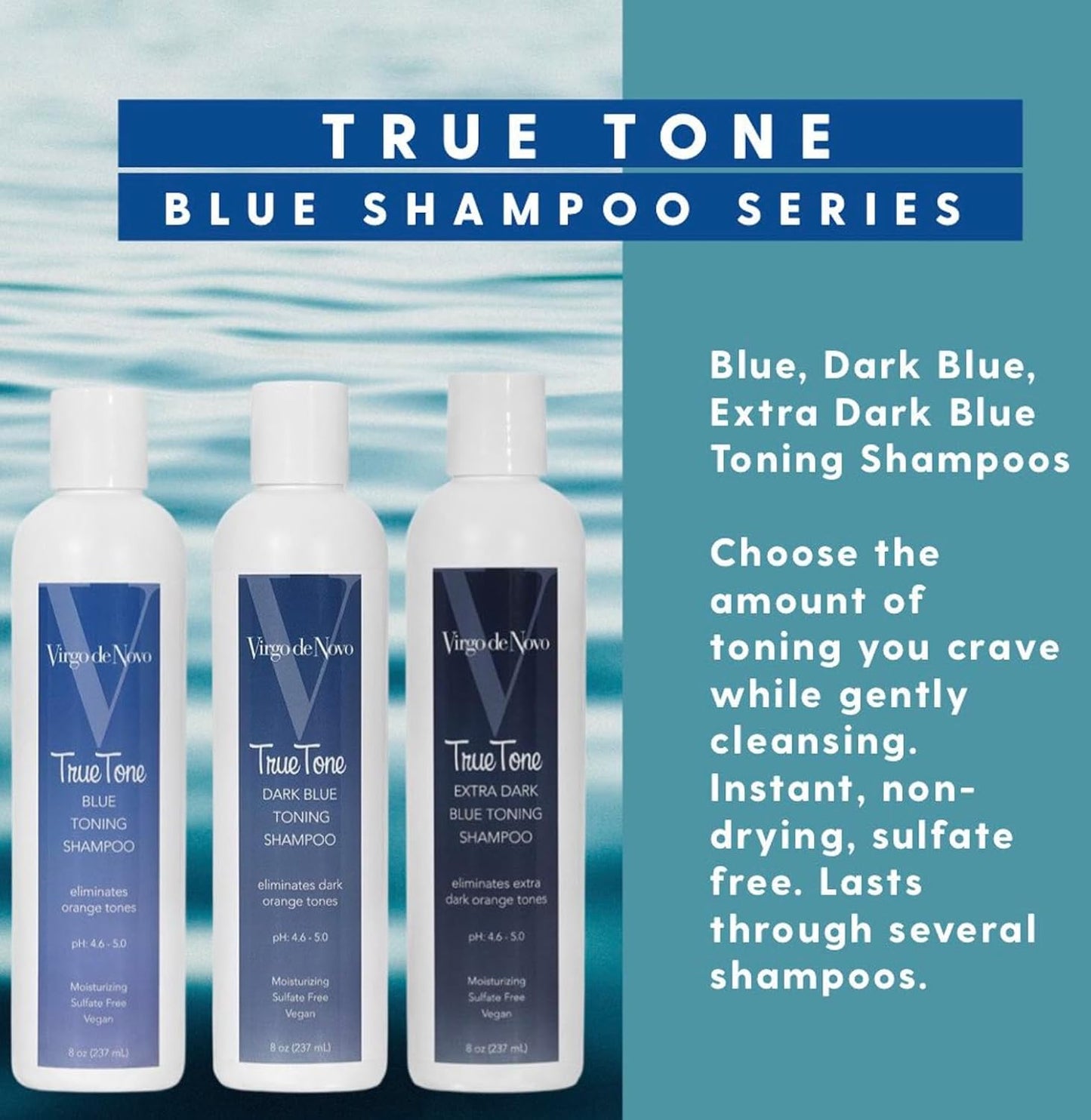 Virgo de Novo Extra Dark Blue Toning Shampoo - Neutralizes Brassy Tones in Lightened Brunette Hair | 8 oz, Vegan & Sulfate-Free
