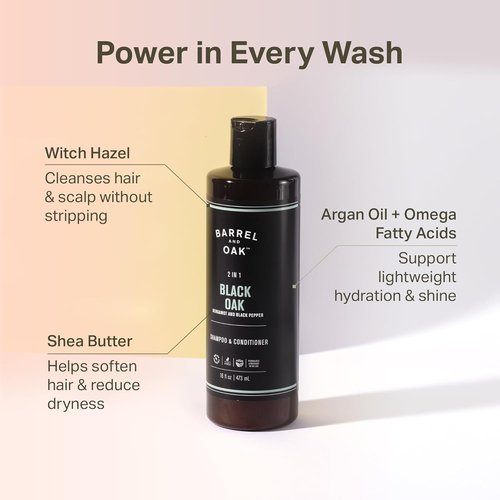 Barrel & Oak 2-in-1 Men's Shampoo & Conditioner - Cleanses Hair & Scalp, Vegan Formula, 16 oz
