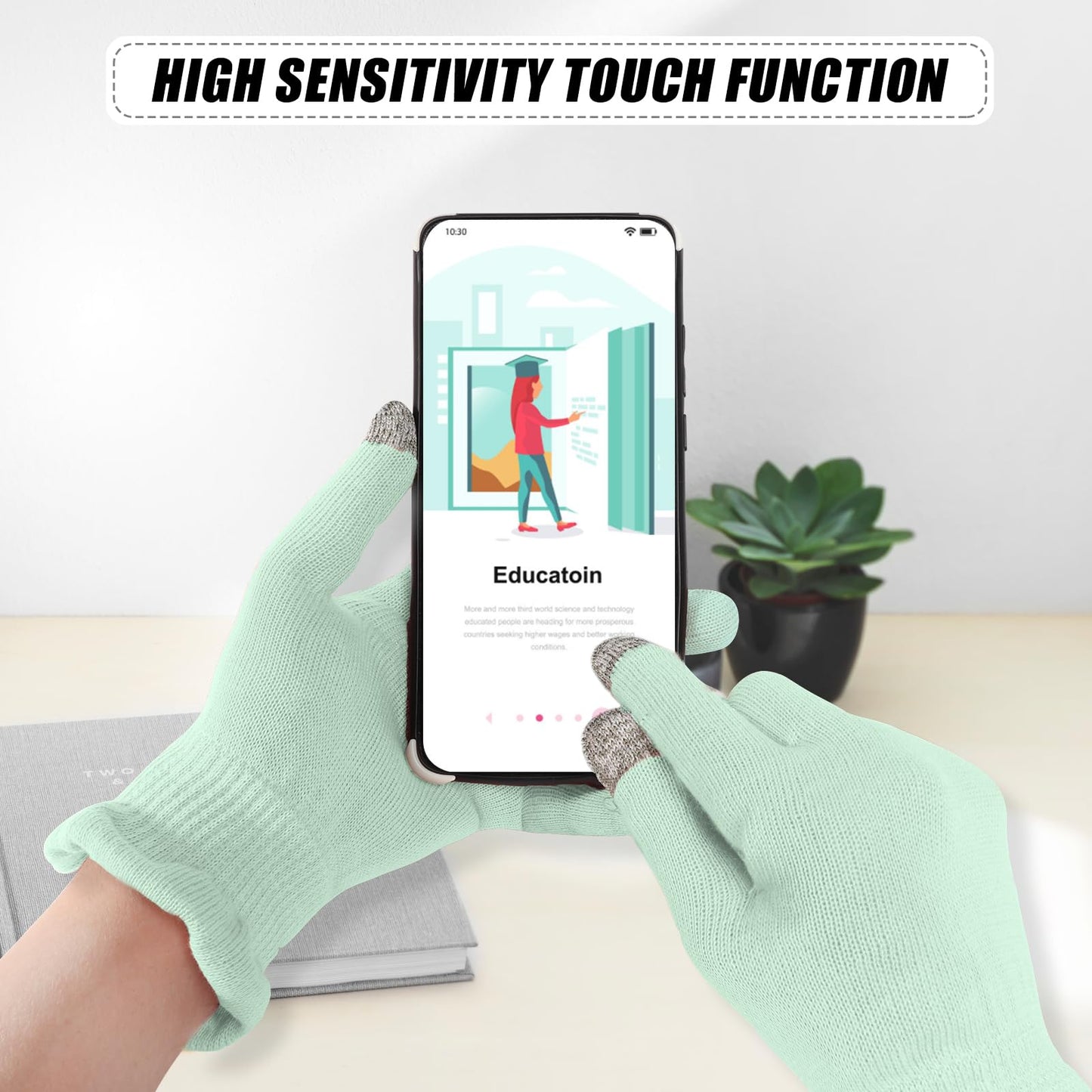 Donfri 2 Pairs Cotton Gloves for Dry Hands, Sleeping Moisturizing Gloves Overnight, Eczema Gloves for Women with Touchscreen Fingers, Lotion Hand Spa Treatment（Medium-Green）