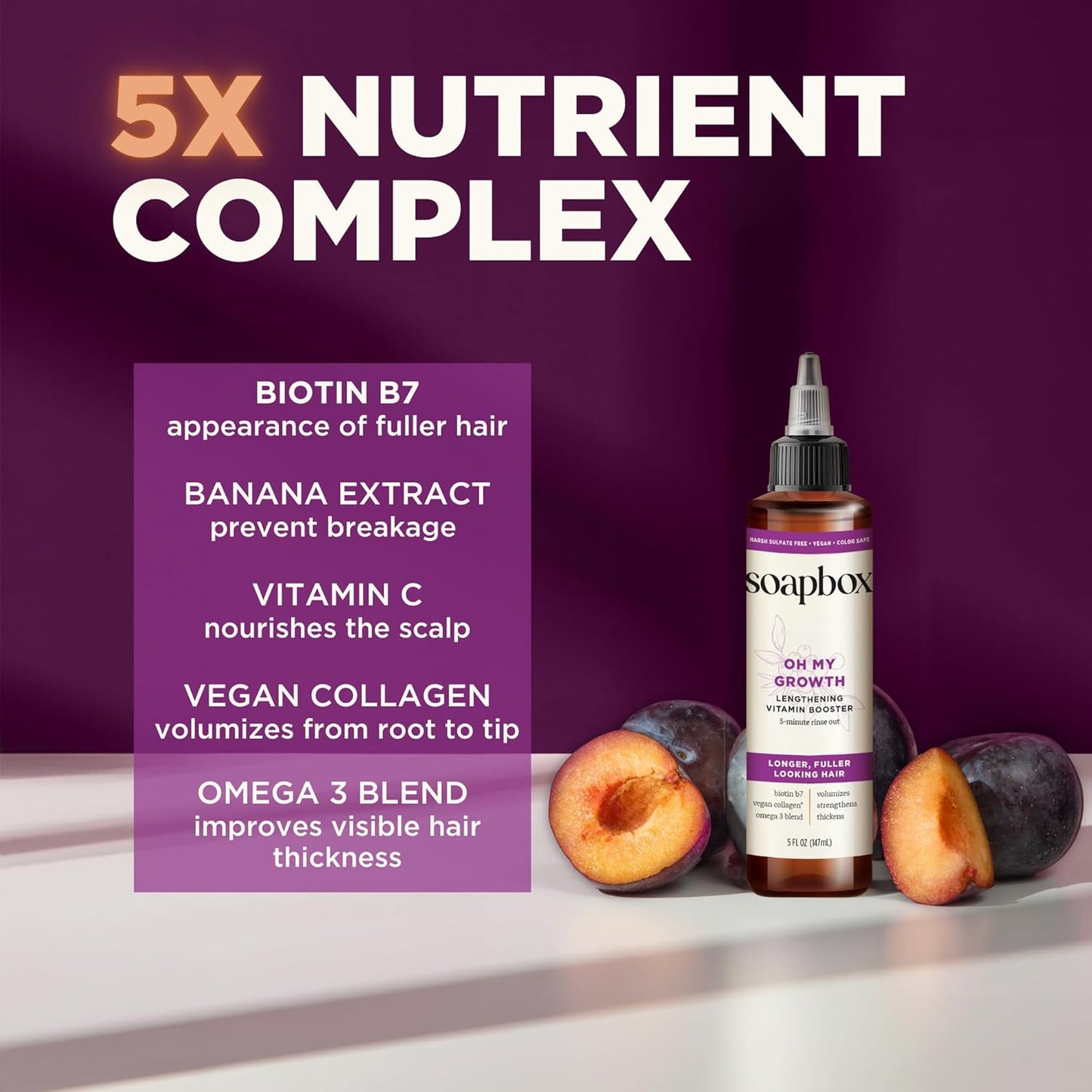 Soapbox Oh My Growth - Lengthening Vitamin Booster Treatment for Thicker, Fuller Hair | Biotin & Vegan Collagen (5 oz)