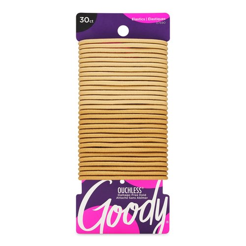 Goody Ouchless Hair Elastics - No Pull, No Breakage, Tangle-Free Hold for Thick, Curly, Coily & Textured Hair - 30 Count, Black, Long-Lasting Ponytail Holders for Women & Men