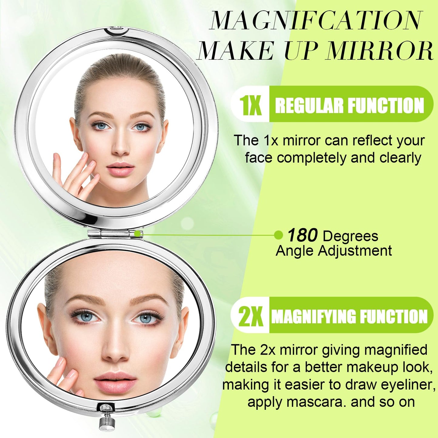 Sintuff 12 Pcs Cheer Gifts for Cheerleaders Compact Mirror Bulk for Cheer Team Coach Cheerleading Gifts Folding Pocket Cosmetic Purse Mirror Accessories(Green, Silver)