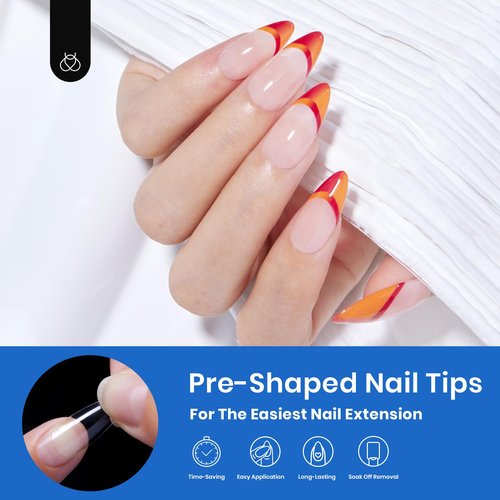 Beetles Gel Nail Tips Almond Medium Shape Nails, 500Pcs Pre Shaped Soft Nail Tips Clear Full Cover False Nails for Gel Nail Polish Soak Off Easy Nail Extensions Press on Nails
