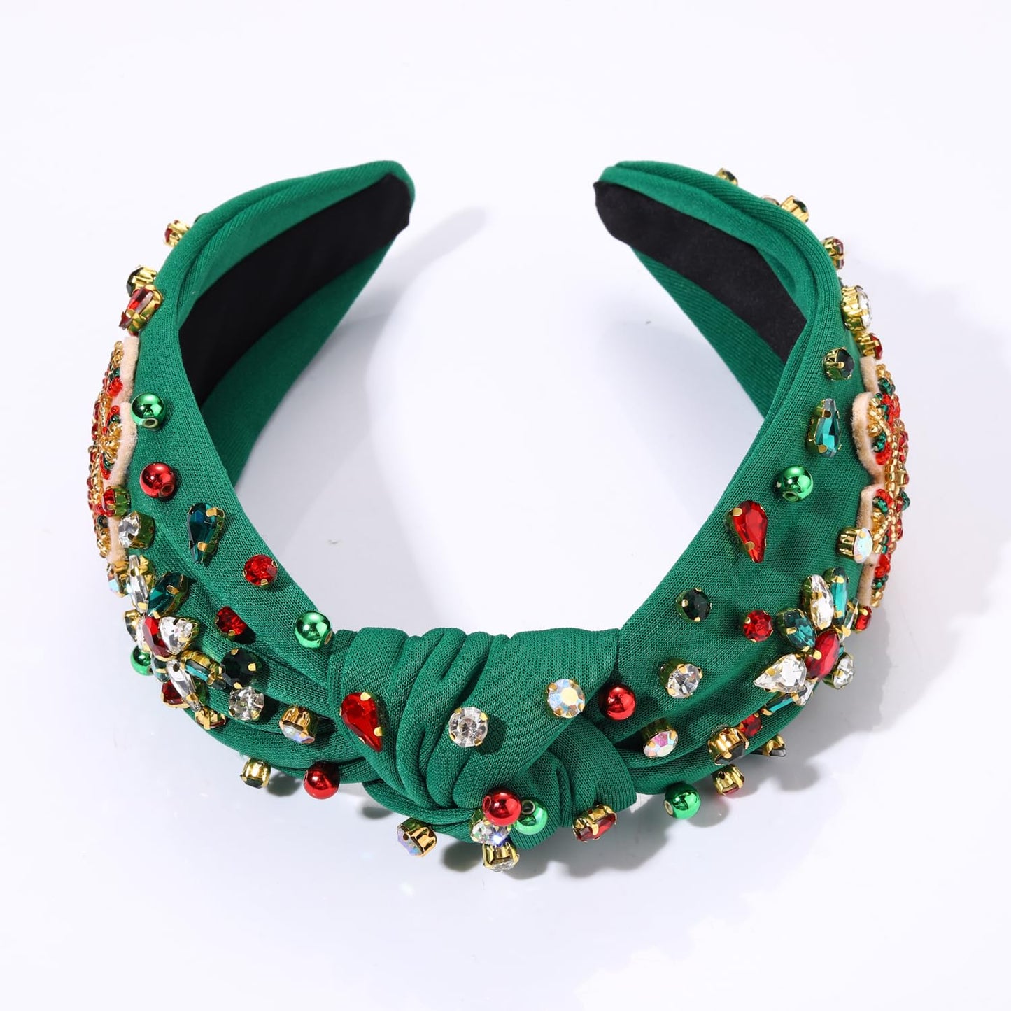 Christmas Holiday Headbands Accessories for Women Beaded Christmas Tree Headband Festive Xmas Knotted Headband Red Green Rhinestone Crystal Wide Top Knot Headband Holiday Gifts (Snowflake 1 - Green)