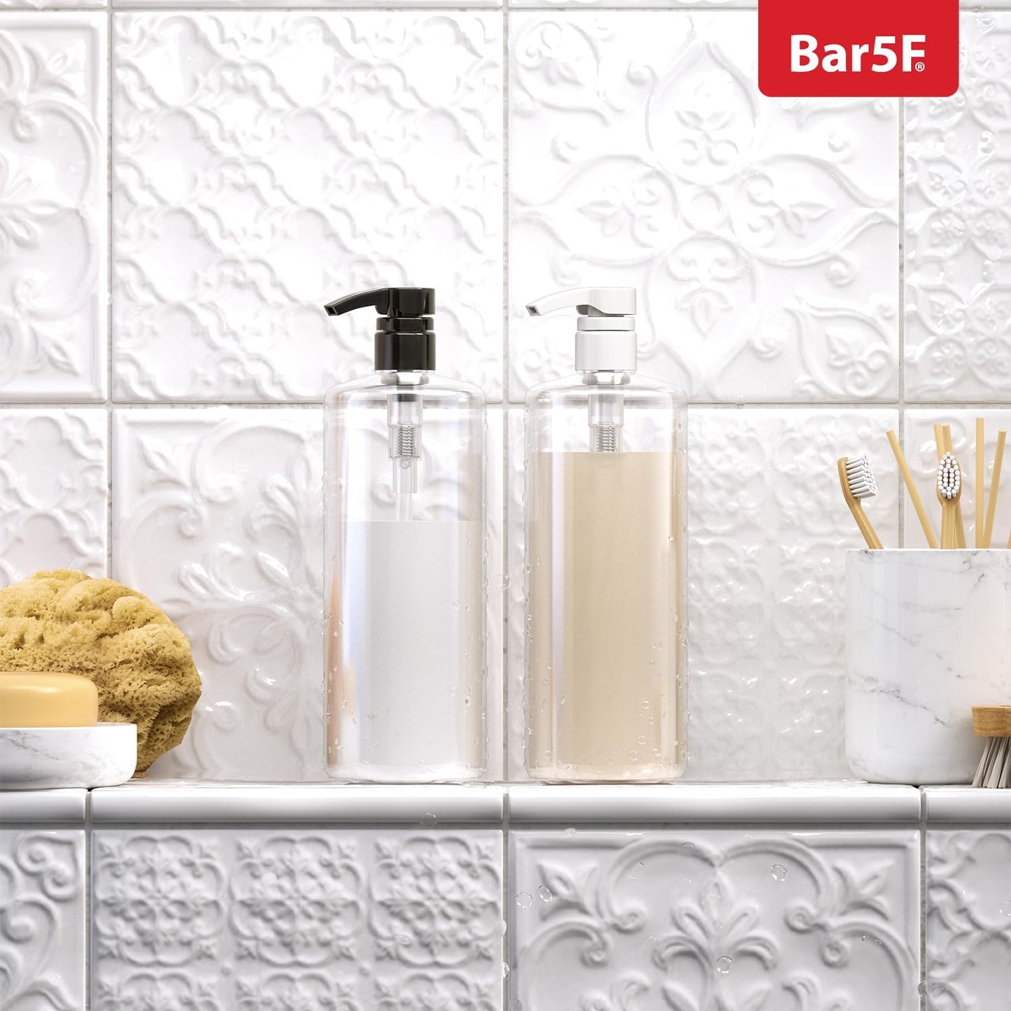 Bar5F Shampoo & Conditioner Pump Dispenser - 1-Liter Capacity for Professional Salon Use | White & Black