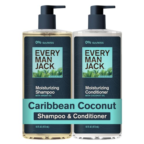 Every Man Jack Men's Shampoo & Conditioner Set - Caribbean Coconut - Sulfate-Free, Plant-Powered Moisturizers - 16 fl oz (2 Pack)