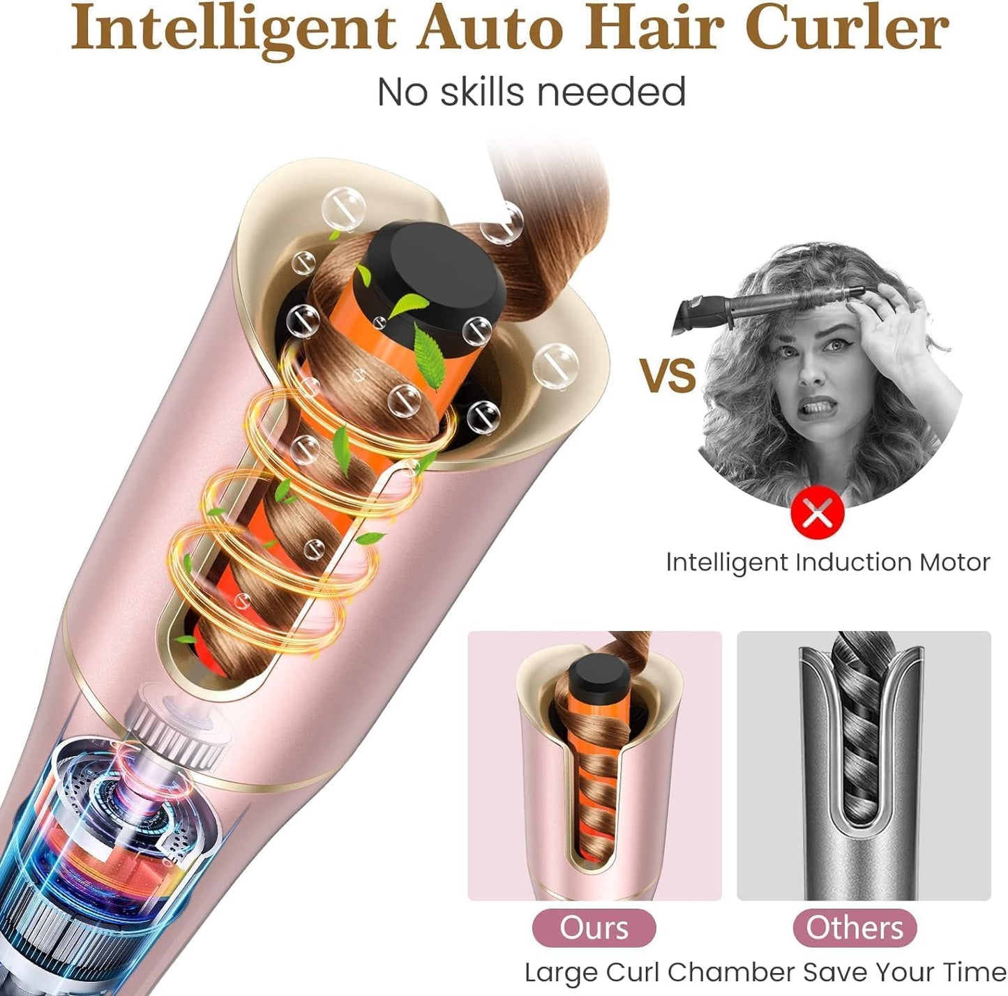 Skiennix Automatic Curling Iron - 1" Large Barrel, 4 Temperatures & 3 Timers, LCD Display