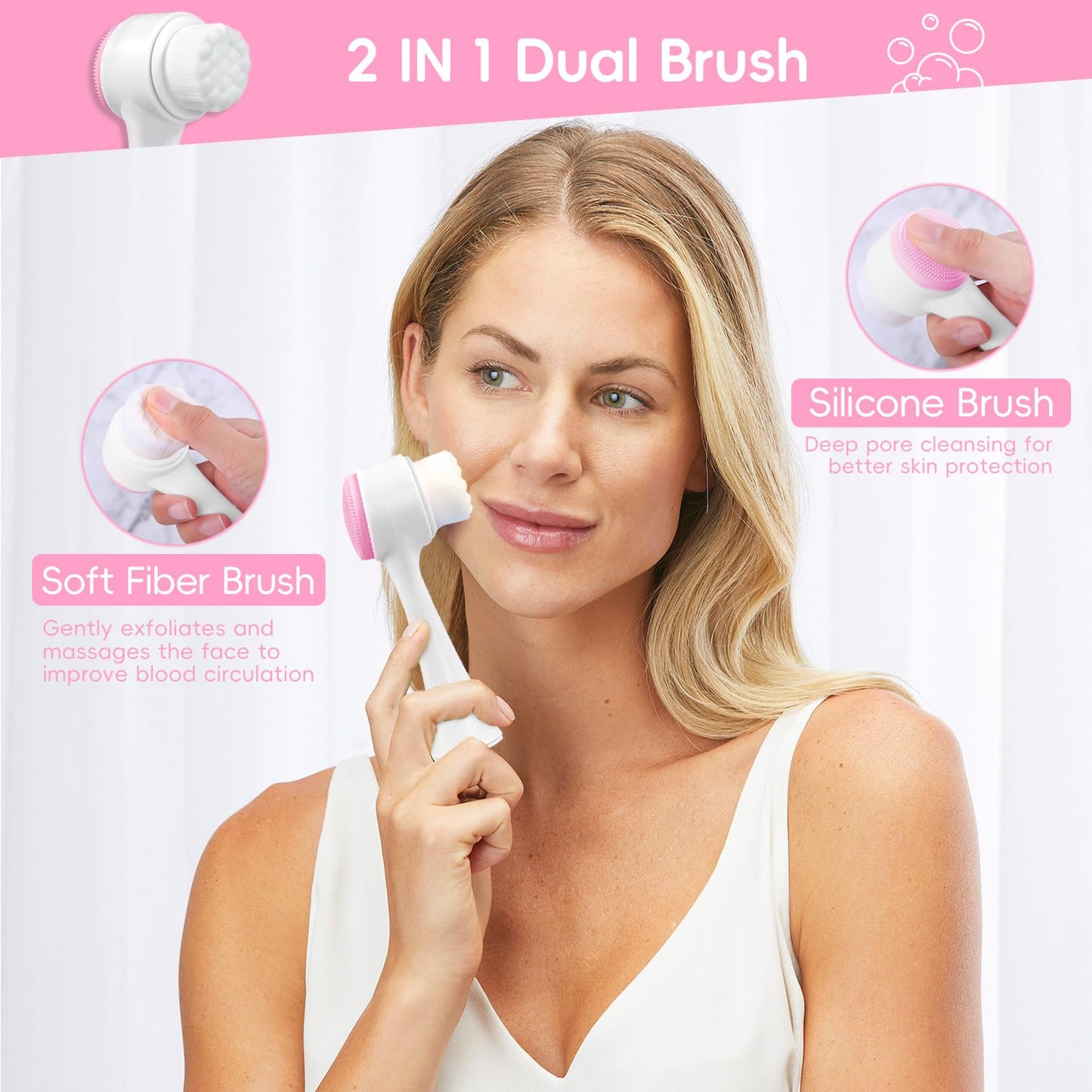 my novel things Spa Headband for Washing Face, Skincare headband and wristband set, Facial Cleansing Brush, 2-in-1 Skin Care face Brush, Come with a Hair Scrunchie, For Massaging Makeup Skincare-White