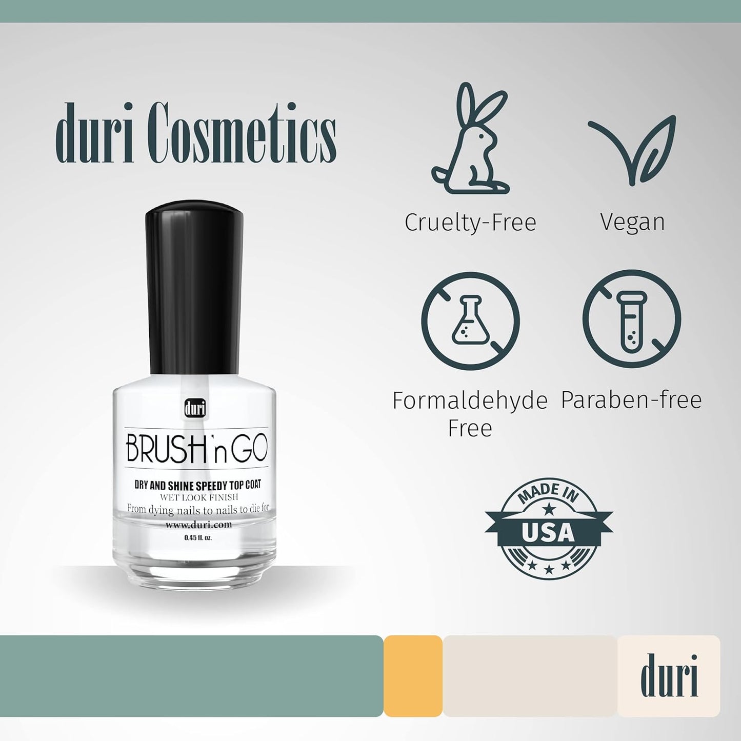 Duri Brush'n Go Dry and Shine Top Coat - Fast-Drying Nail Polish, 0.45 fl. oz. (Single Pack)