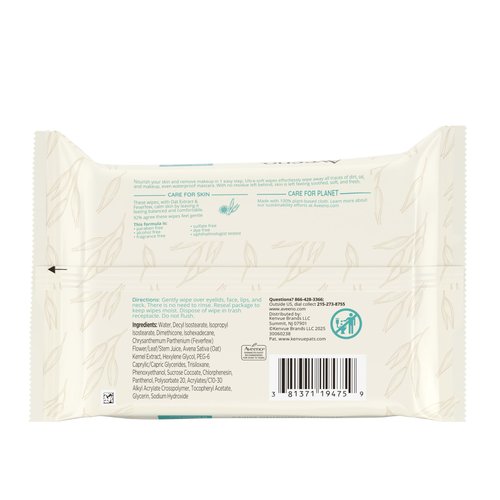 Aveeno Calm + Restore Unscented Makeup Remover Face Wipes, Fragrance Free Facial Cleansing Towelettes with Oat Extract & Calming Feverfew Leave Skin Feeling Soothed, Alcohol Free, 25 ct