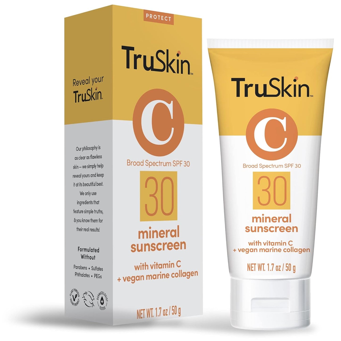 TruSkin Mineral Sunscreen SPF 30 - Zinc Oxide Protection with Squalane & Vitamin C | Reef-Safe for Sensitive Skin, 1.7 fl oz