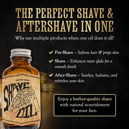 Death Grip Shave Oil - Tea Tree Pre-Shave Formula for Smooth Razor Glide | 3oz Bottle | Made in the USA