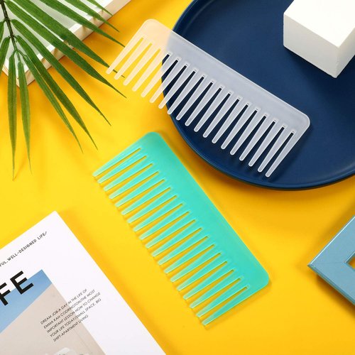 Patelai Wide Tooth Comb - Large Hair Detangler for Curly & Wet/Dry Hair | No Handle, White & Cyan