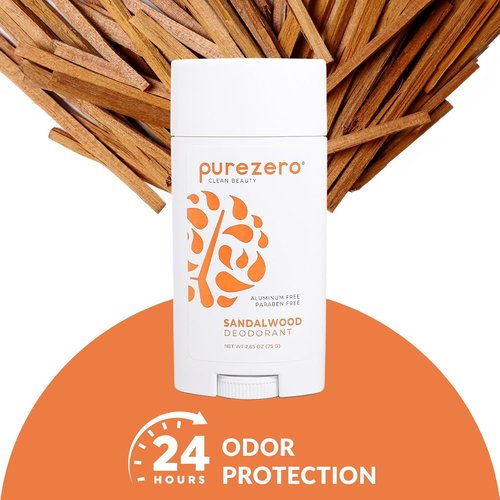 Purezero Deodorant - Sandalwood Scent | Aluminum & Paraben Free | 24-Hour Odor Protection | Infused with Shea Butter & Coconut Oil (1 Pack)