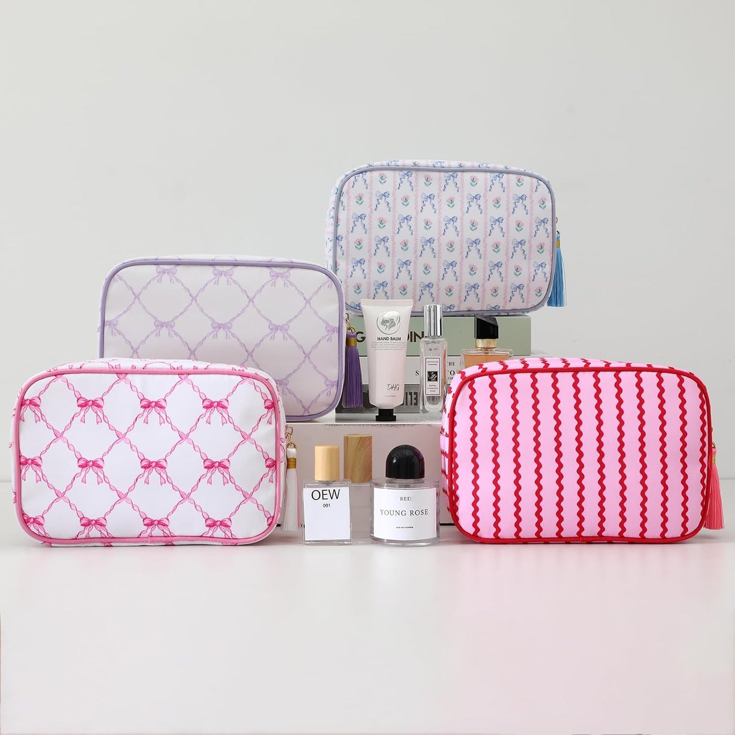 Skiennix Makeup Bag - Large Canvas Travel Organizer with Tassel - Versatile Zipper Pouch for Toiletries