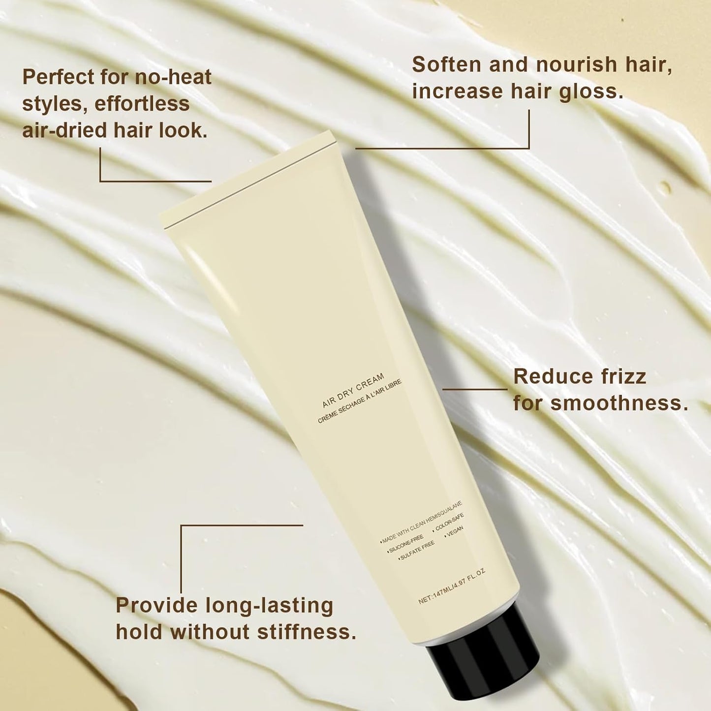 Skiennix Smoothing Air Dry Cream - Frizz Control Lotion for Curly, Wavy & Straight Hair | Hydrating Formula