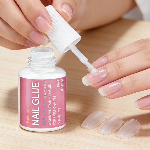 AKA Unicorn 10ml Super Strong Nail Glue for Nail Tips,Acrylic Fake Nails & Press On Nails,Extra Strong Lasting Brush On Glue for Nails Press On Tips - Easy Application & Quick Dry
