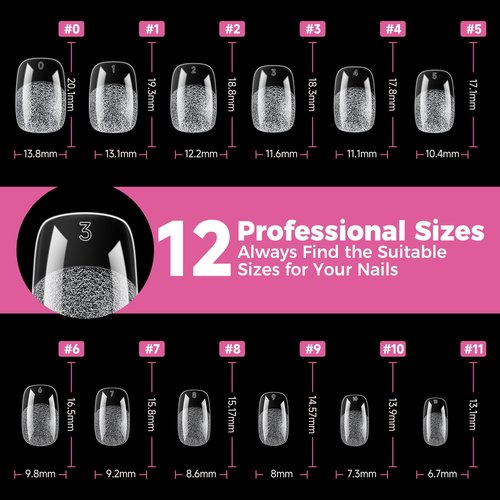 UNA GELLA Gel Nail Tips Square & Squoval Short, 504pcs Short Round Square Nail Tips Pre Etched Squoval Soft Gel Clear Fake Nails Full Cover For Nails Extension Home DIY Salon 12 Sizes
