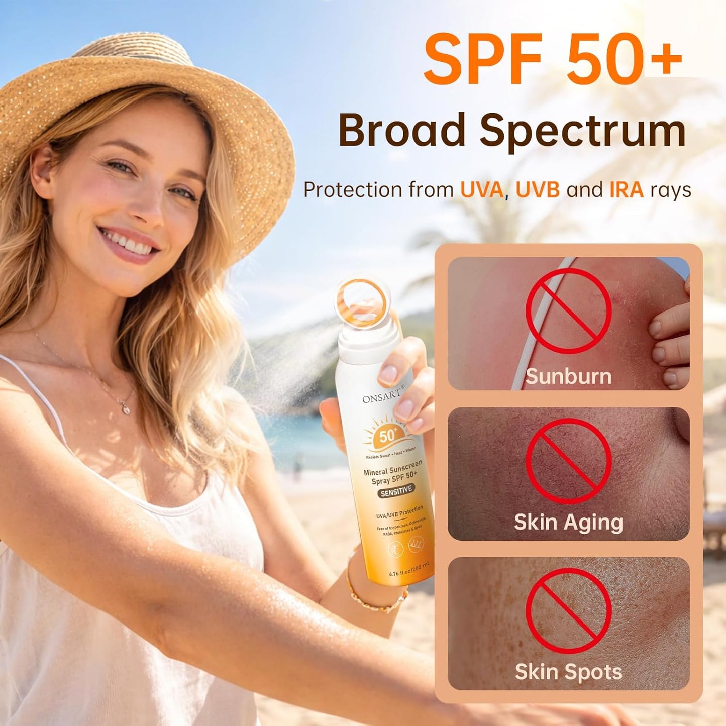 Skiennix Mineral Sunscreen Spray SPF 50+ - Reef Safe, Zinc Oxide, Water Resistant, 6.76 fl Oz (Pack of 2)