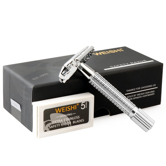 WEISHI Butterfly Open Double Edge Safety Razor Chrome Short Handle Reusable Eco Friendly Razor