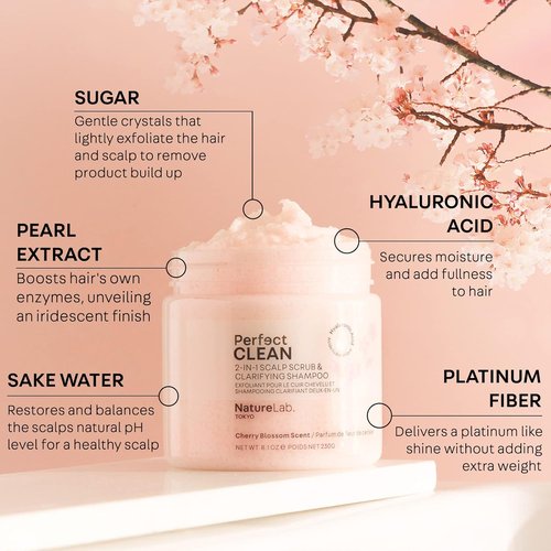 NatureLab.TOKYO Perfect Clean Scalp Scrub - Limited Edition Cherry Blossom Scent | 2-in-1 Hair Treatment for Shine | 8.1 OZ