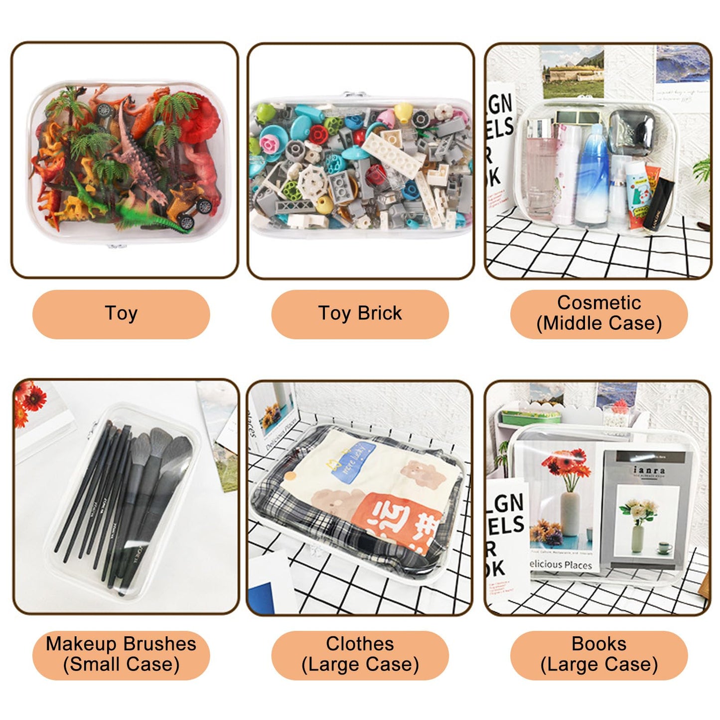 Calantre 3PCS Clear Zipper Cases, Portable Clear Organizer Pouches for Travel, Double Zippered Hard Shell Plastic Pencil Case, Cosmetic Bag for Make Up Tools, Toiletries, Toy Storage