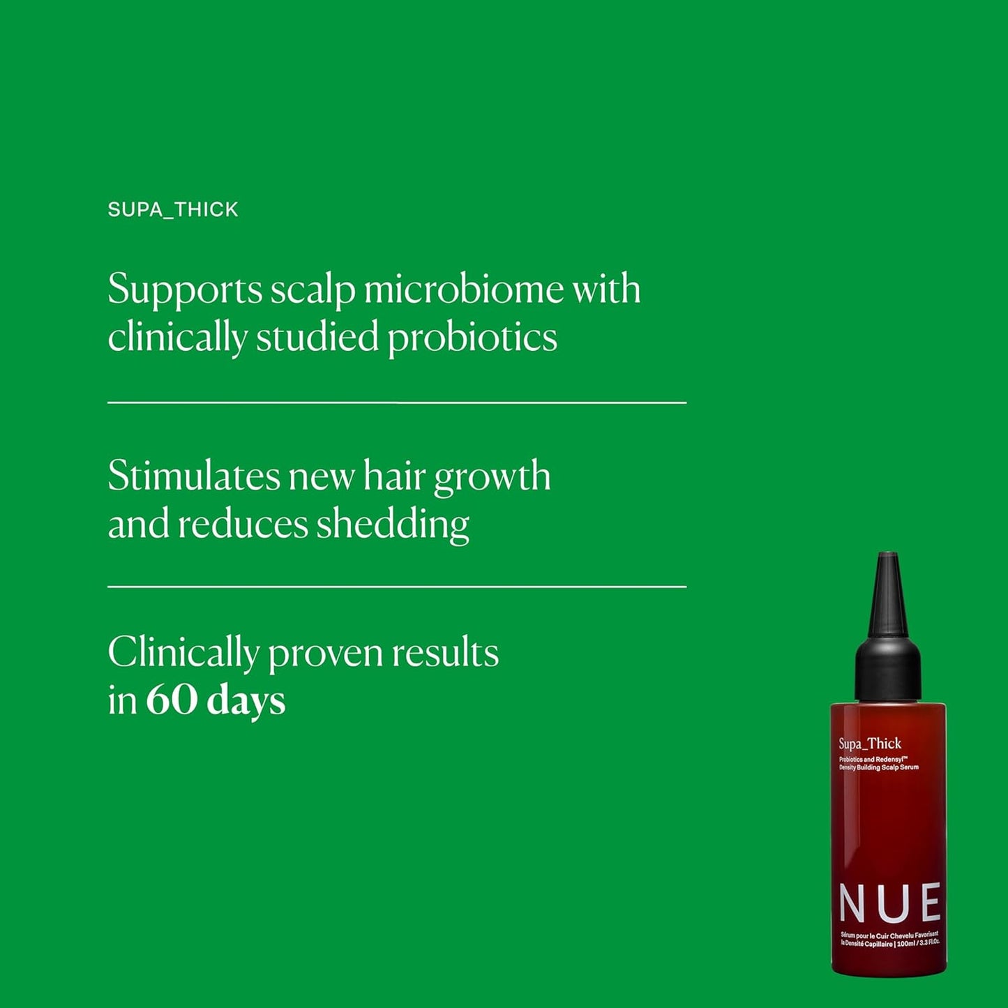 The Nue Co. Supa Thick Hair Serum - Lightweight Hair Growth & Shedding Solution - Vegan Scalp Serum for All Hair Types | 4 oz (100 mL)
