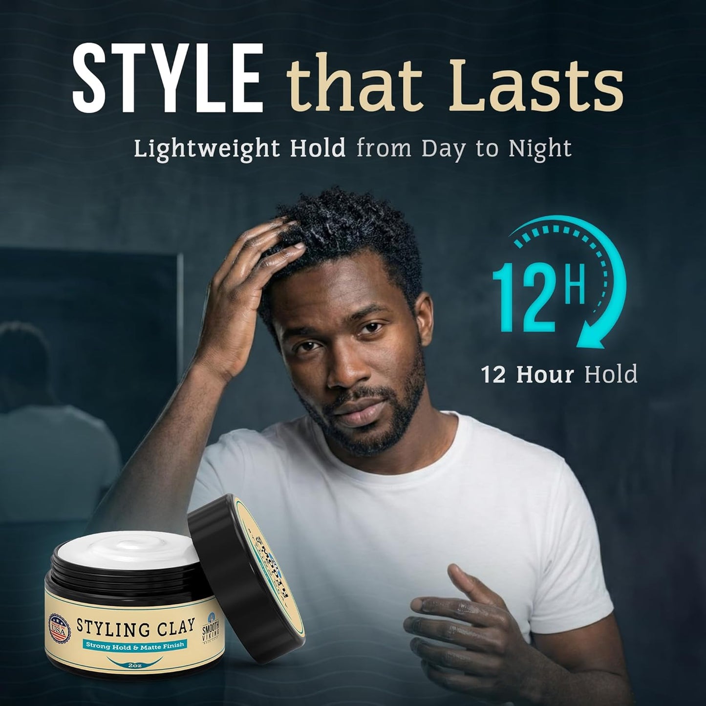 Smooth Viking Hair Clay - Strong Hold Pomade with Matte Finish, Oil-Free, 2oz | Ideal for All Hair Types