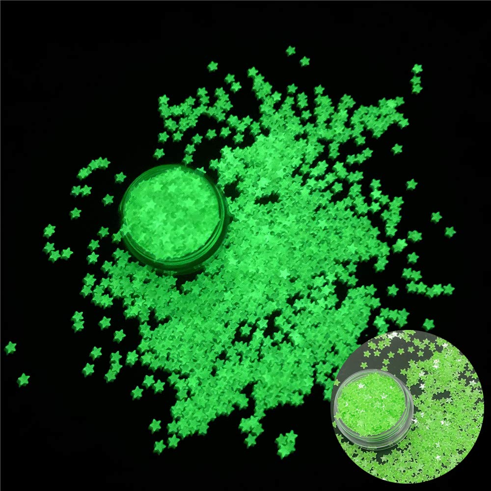 PrettyG 5 Boxes Set Luminous Star Nail Art Glitter Glow in The Dark 3D Sparky Star Shape Glitter Stickers for Resin DIY Making Art Craft Nail Nightclub Decoration Accessories Set4