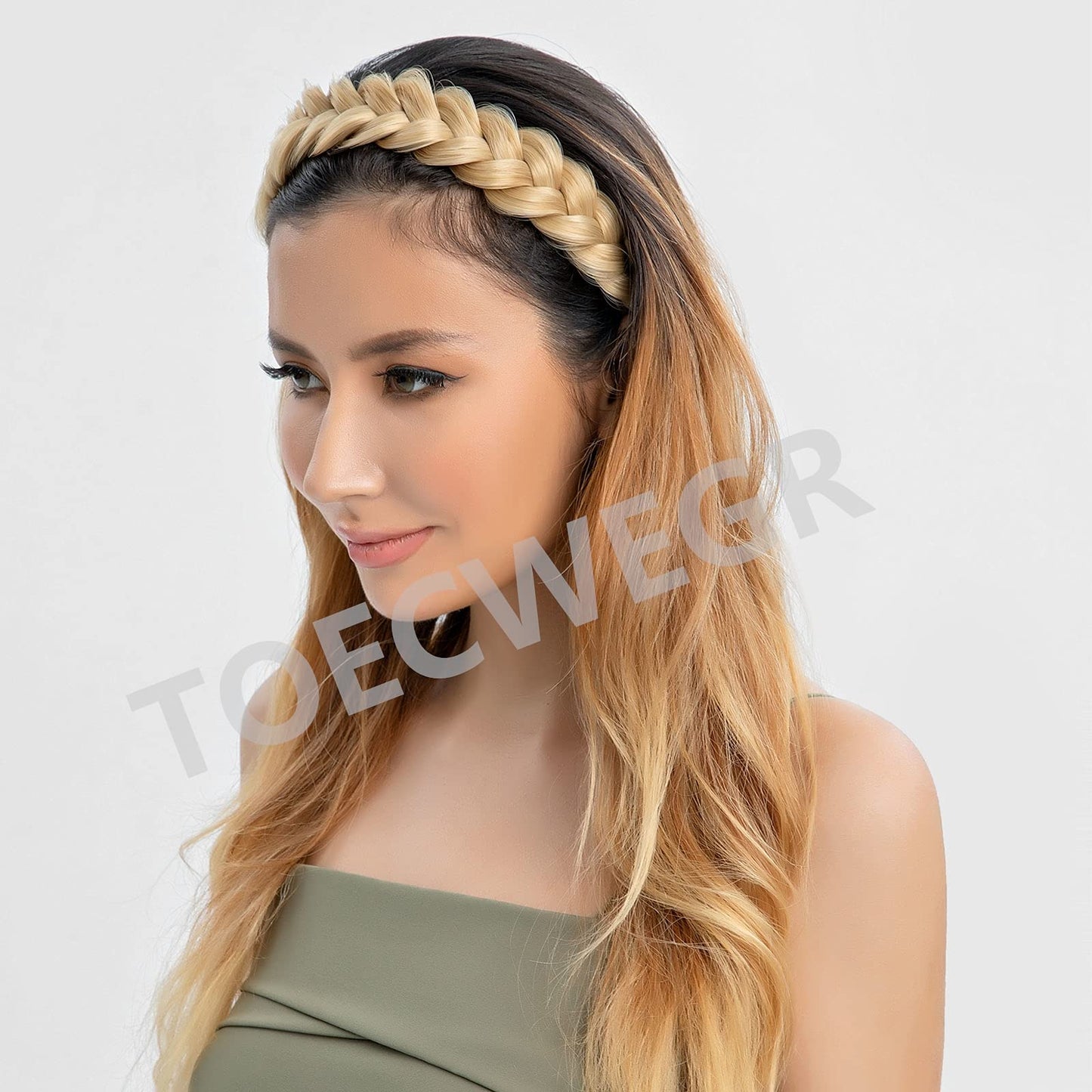 TOECWEGR Synthetic Hair Braided Headband Classic Wide Strands Wedding Disorderly Fluffy Braids Wig Band Women Beauty Accessory