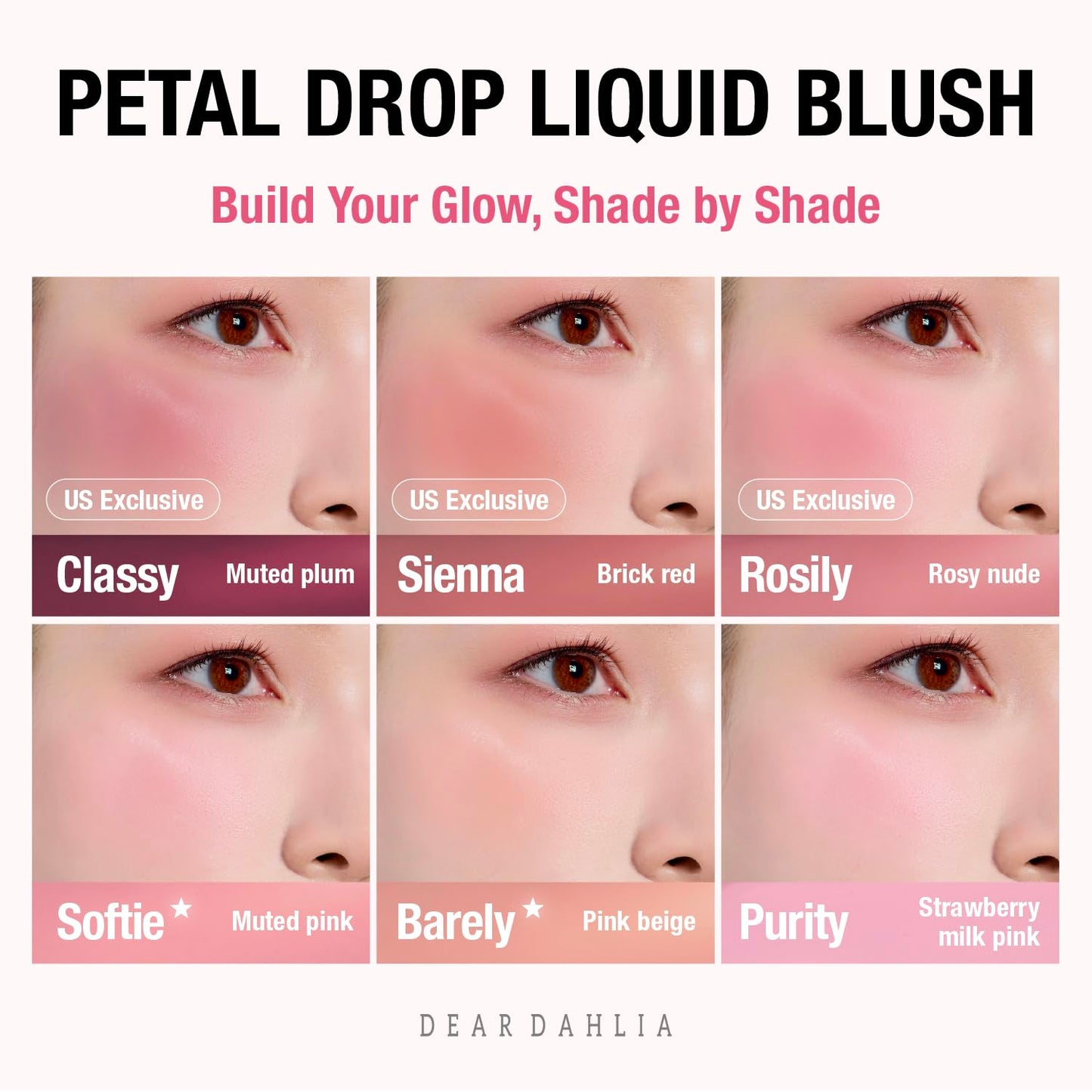 Dear Dahlia Petal Drop Liquid Blush - Buildable Vegan Serum for Natural Dewy Glow, Hazy Shade, 0.14 oz