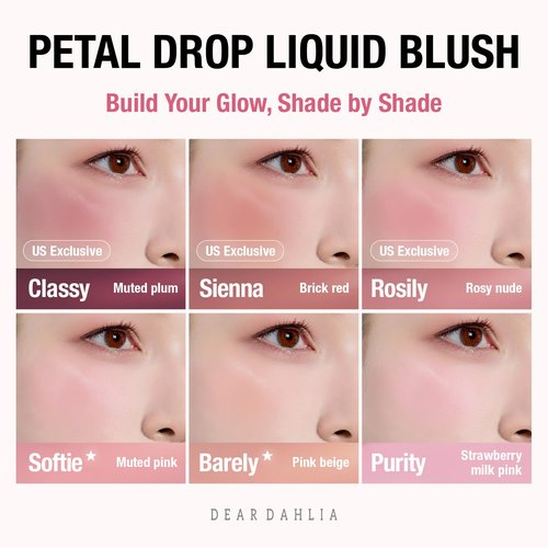 Dear Dahlia Petal Drop Liquid Blush - Buildable Vegan Serum for Natural Dewy Glow, 0.14 oz