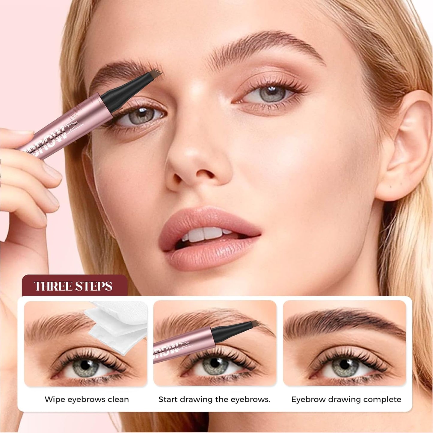 Skiennix Microblading Eyebrow Pen - 4-Tip 3D Waterproof Pencil for Natural Contouring | Black